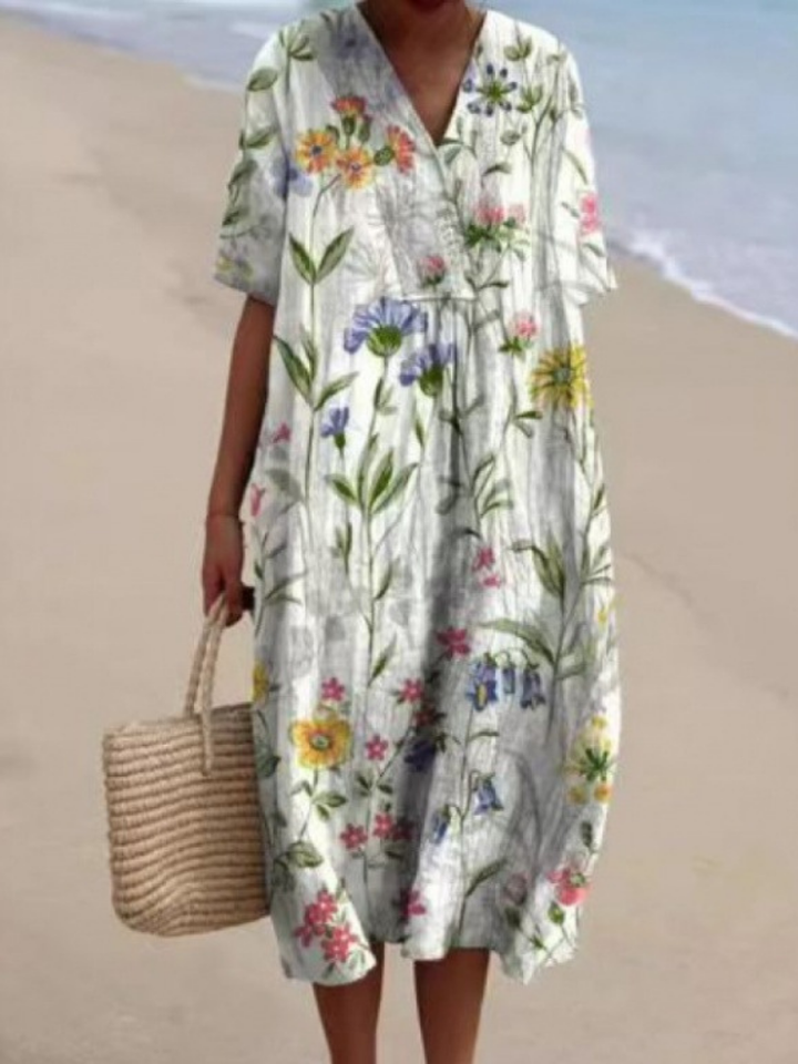 Women's Short Sleeve Floral Midi Dress