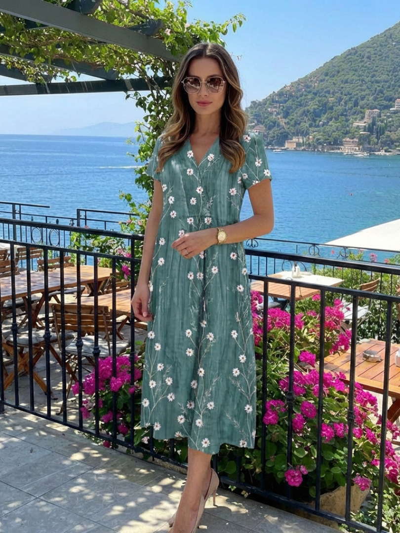 Women's Short Sleeve Floral Midi Dress