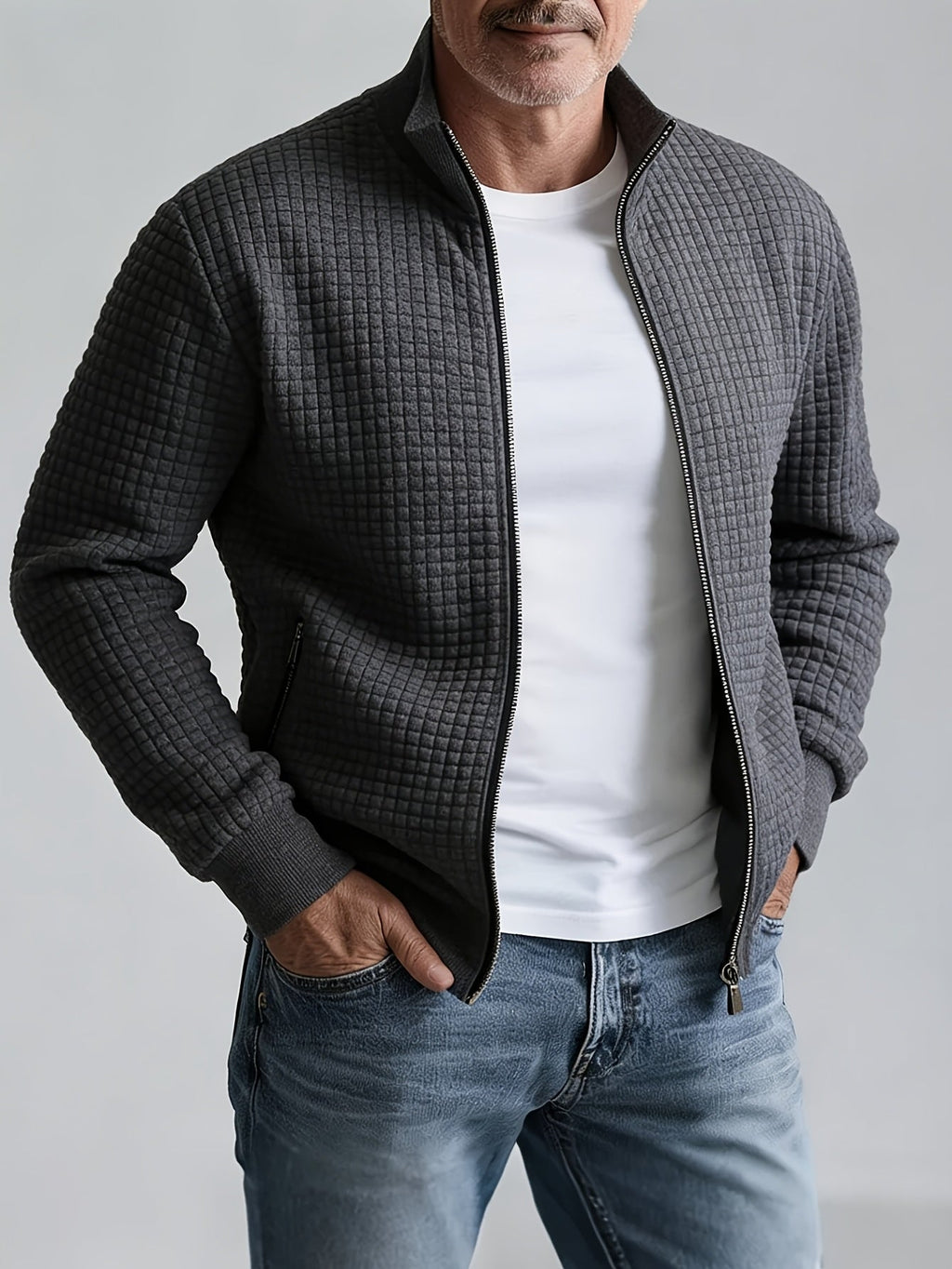 Men's Zip Up Cardigan with Stand Up Collar