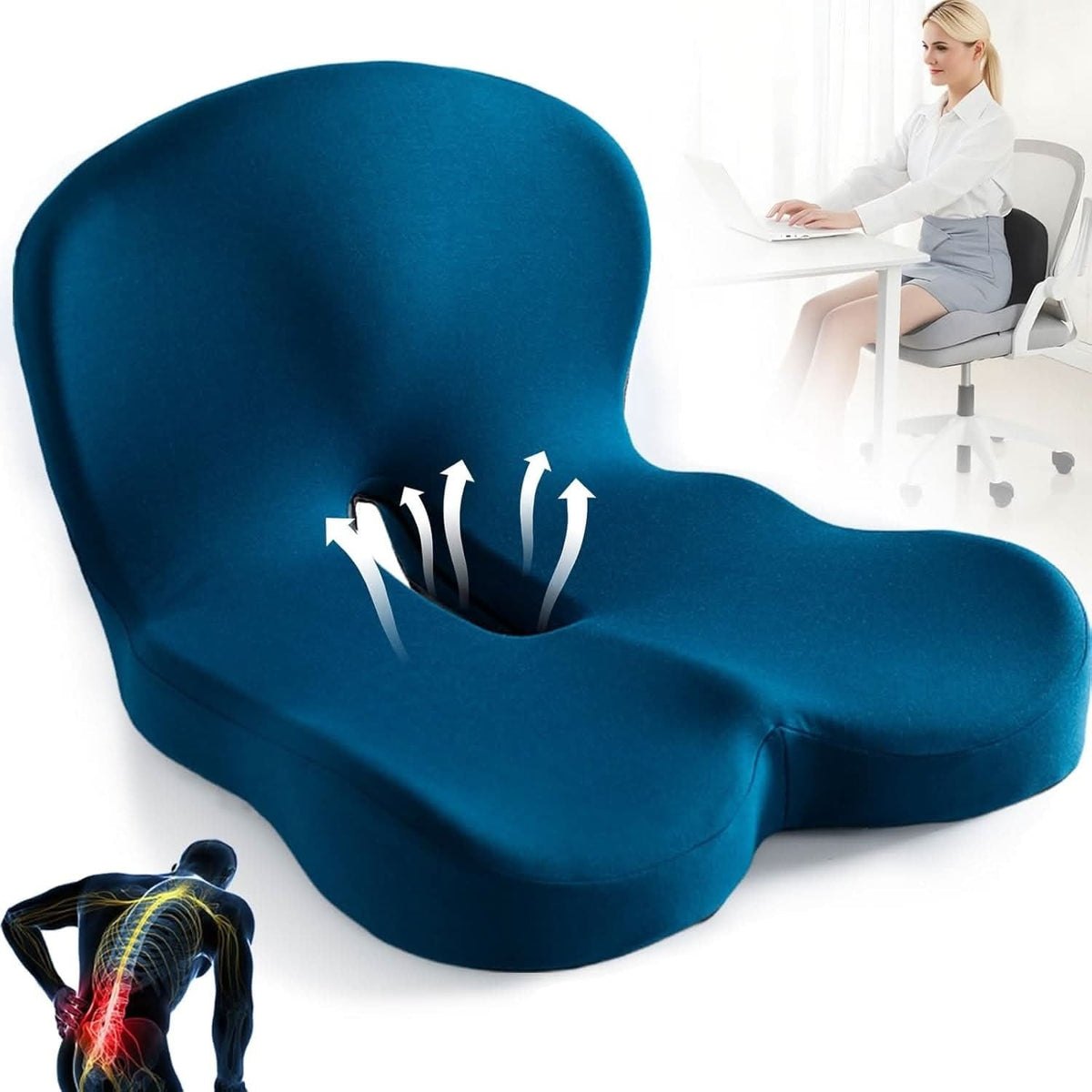 Desk Chair Seat Cushion with Memory Foam and Ergonomic Lumbar Support for Office - Image 1