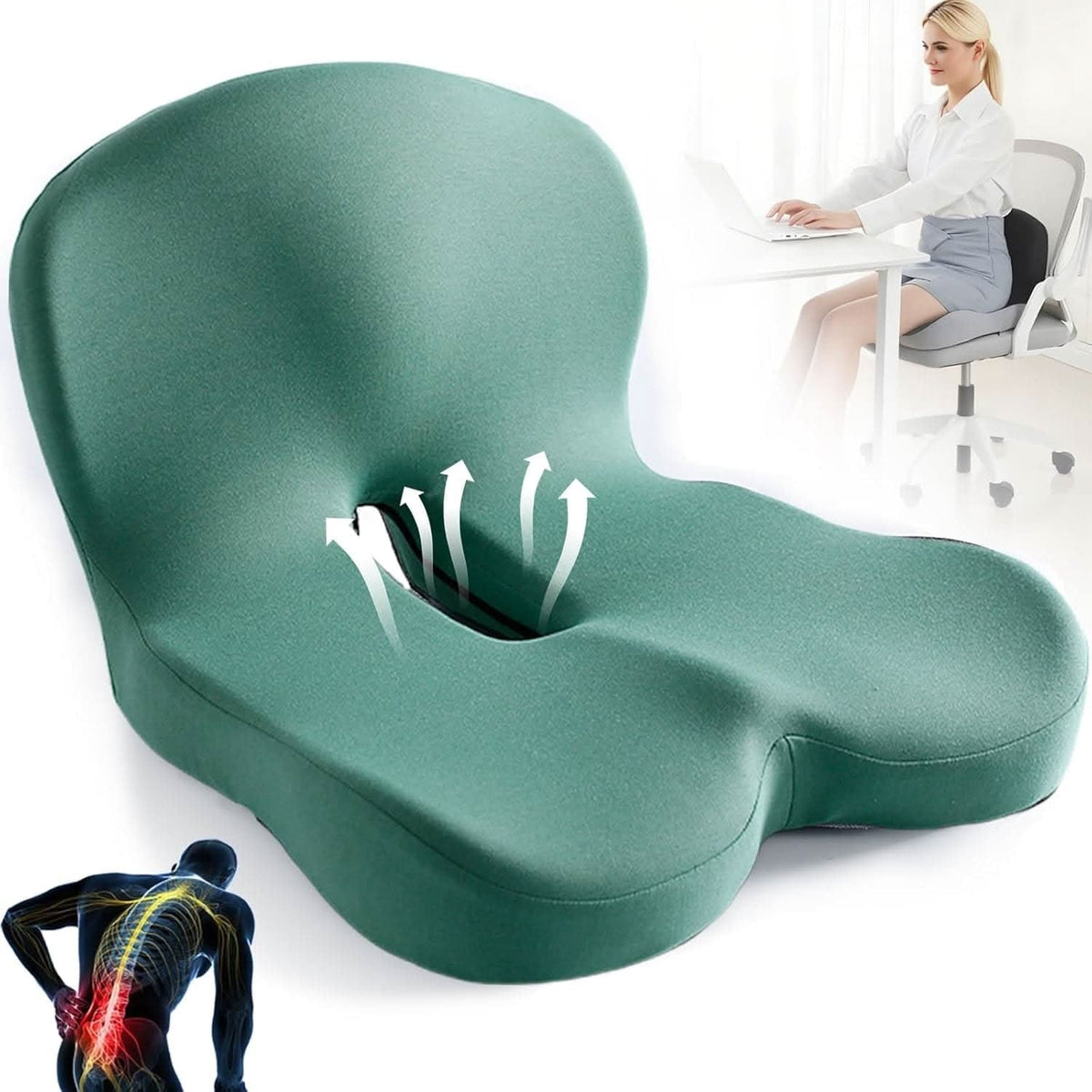 Desk Chair Seat Cushion with Memory Foam and Ergonomic Lumbar Support for Office - Image 7