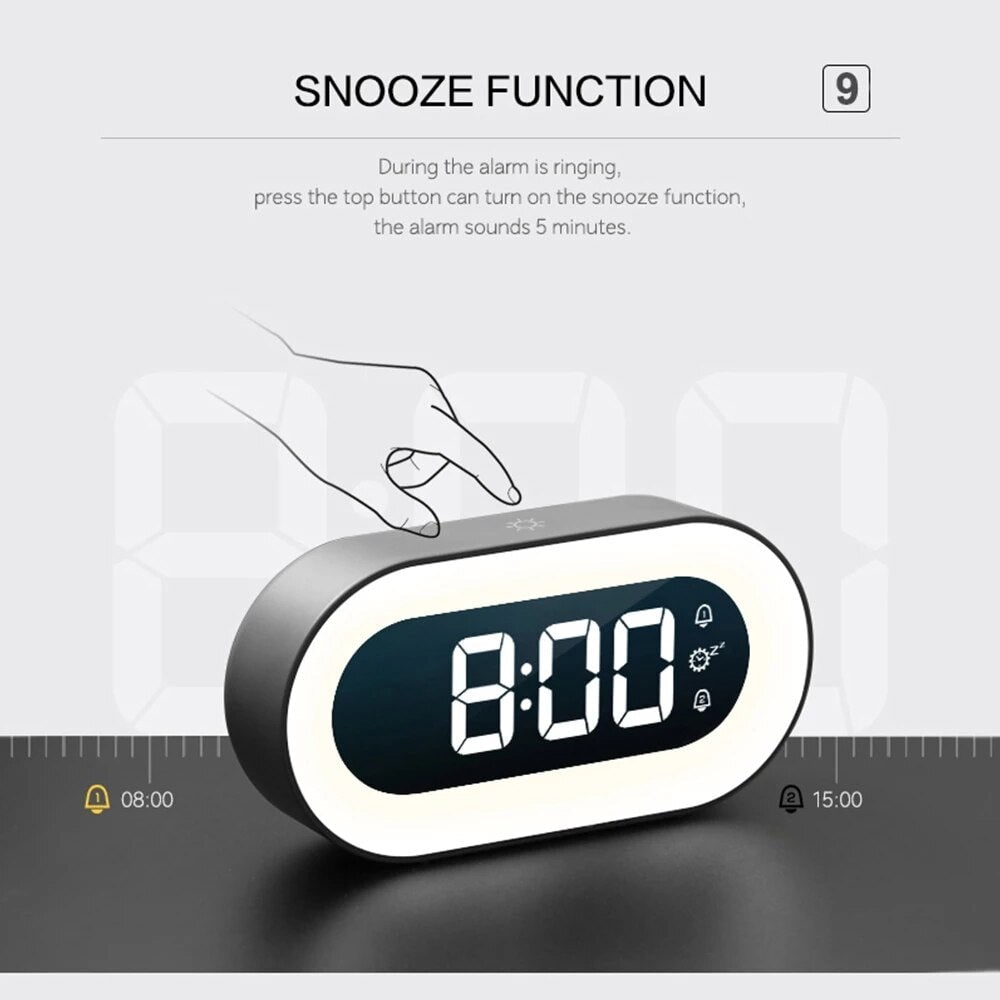 Digital Alarm Clock with LED Display Dimmable Night Light and Usb-C Charging - Image 6
