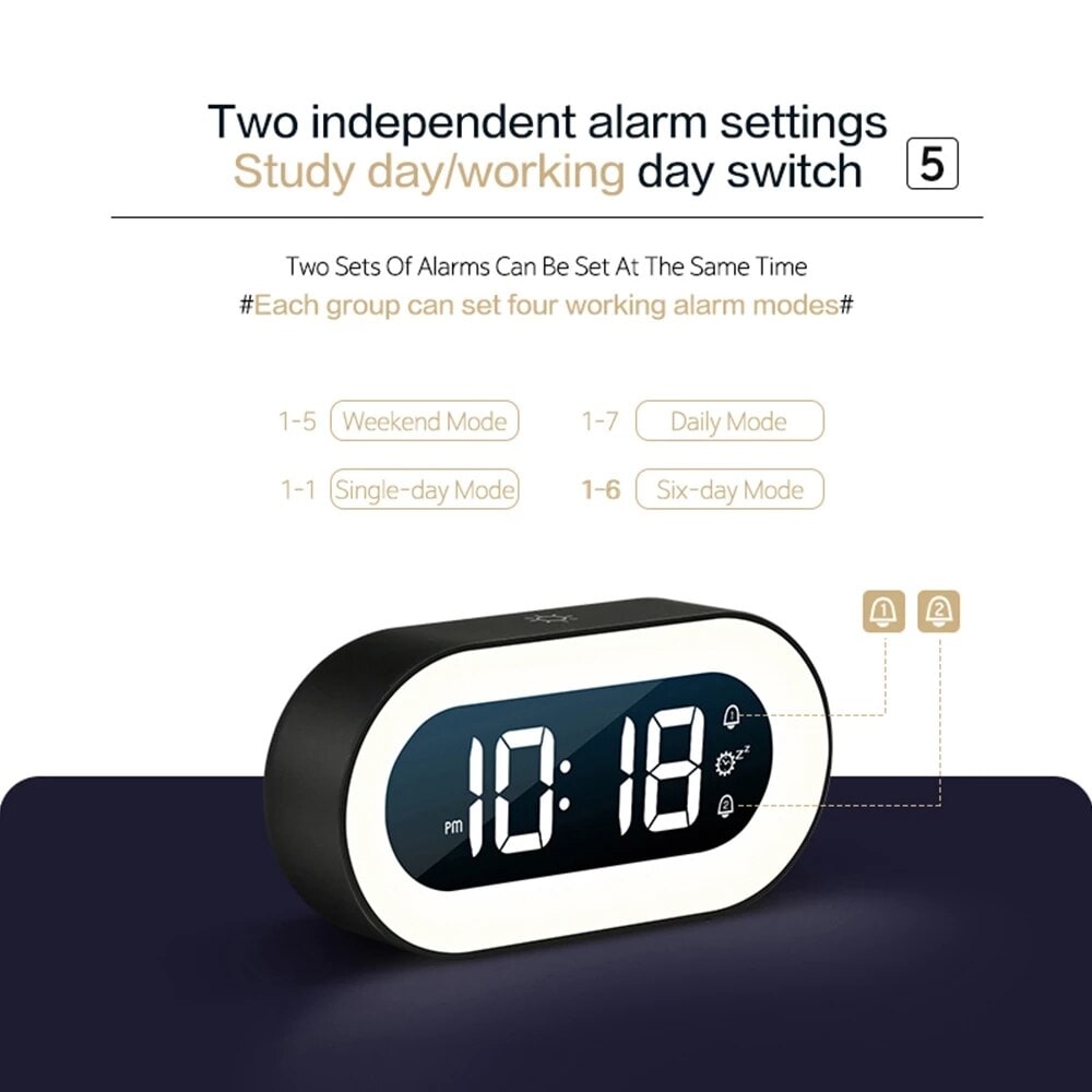 Digital Alarm Clock with LED Display Dimmable Night Light and Usb-C Charging - Image 7