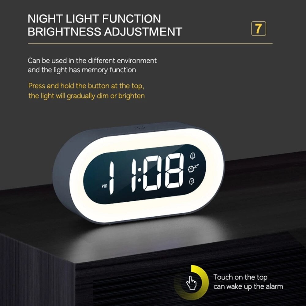 Digital Alarm Clock with LED Display Dimmable Night Light and Usb-C Charging - Image 8