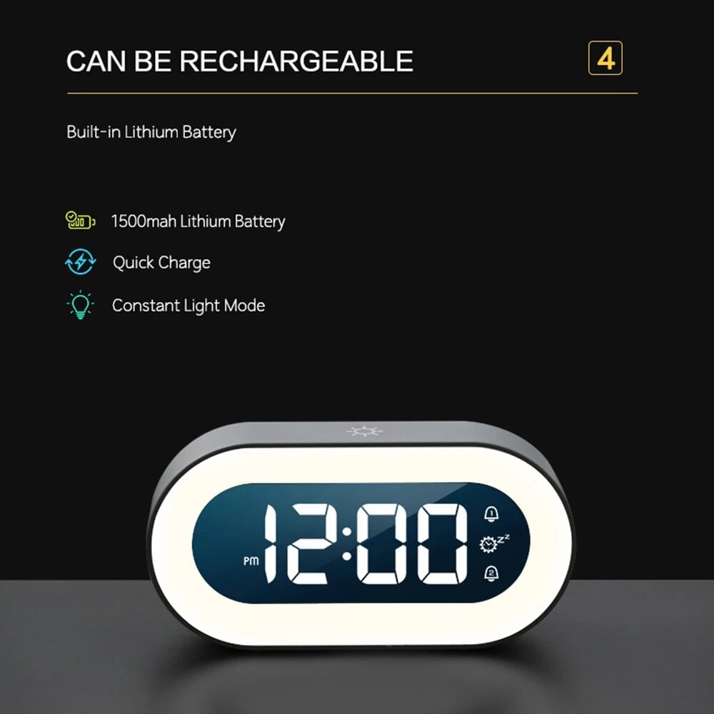 Digital Alarm Clock with LED Display Dimmable Night Light and Usb-C Charging - Image 9