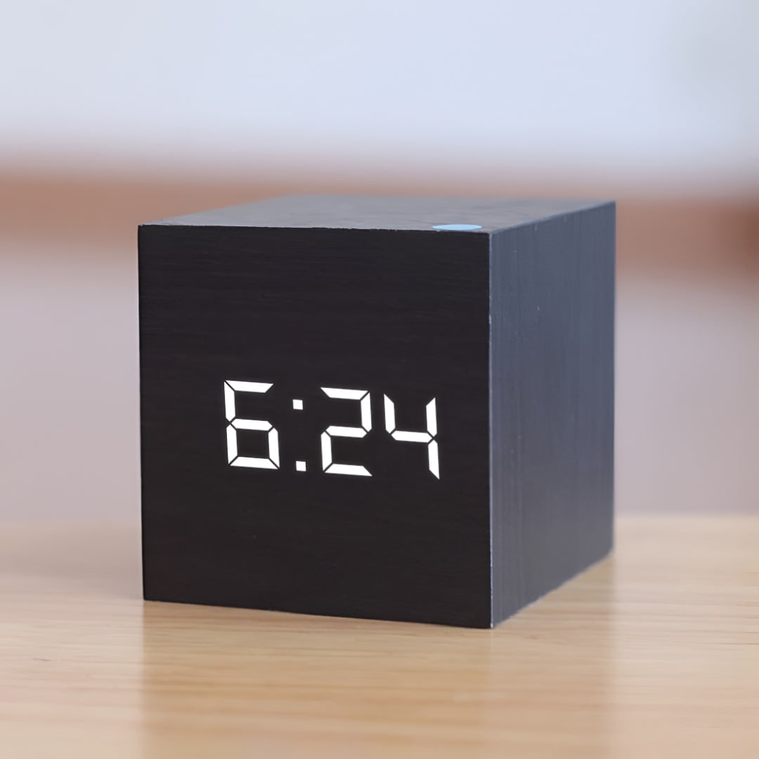 Digital Alarm Clock with Wood Grain Finish LED Display and Temperature - Image 2
