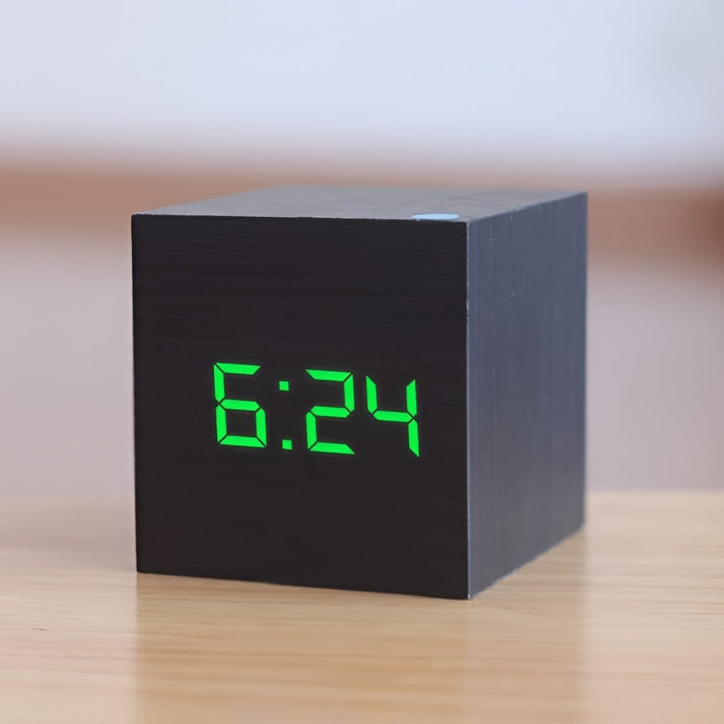 Digital Alarm Clock with Wood Grain Finish LED Display and Temperature - Image 3
