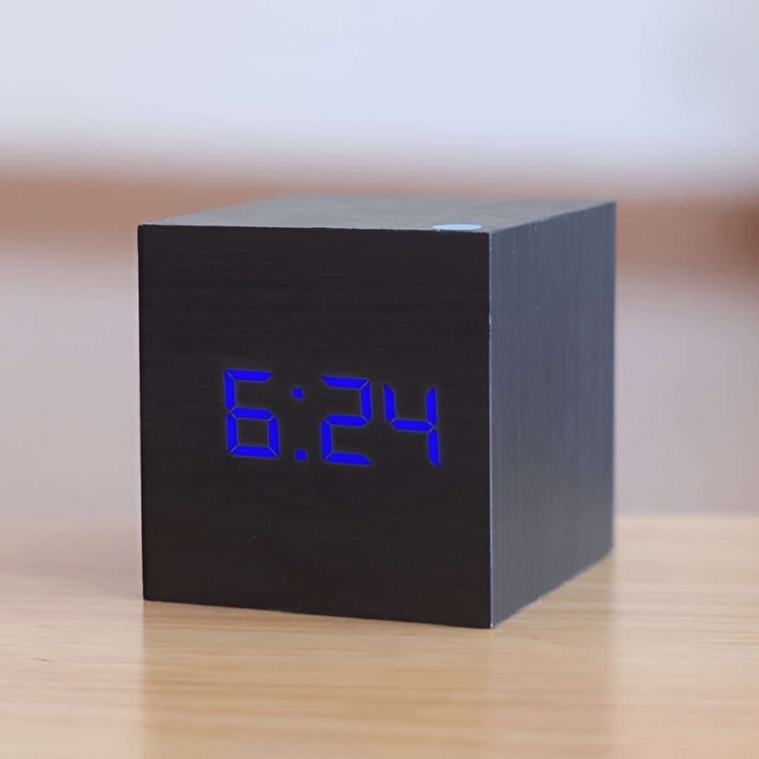 Digital Alarm Clock with Wood Grain Finish LED Display and Temperature - Image 4