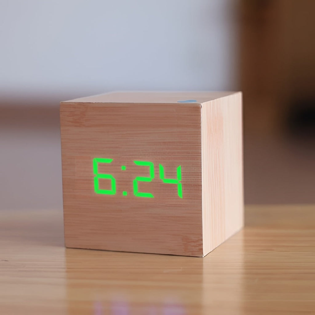 Digital Alarm Clock with Wood Grain Finish LED Display and Temperature - Image 8