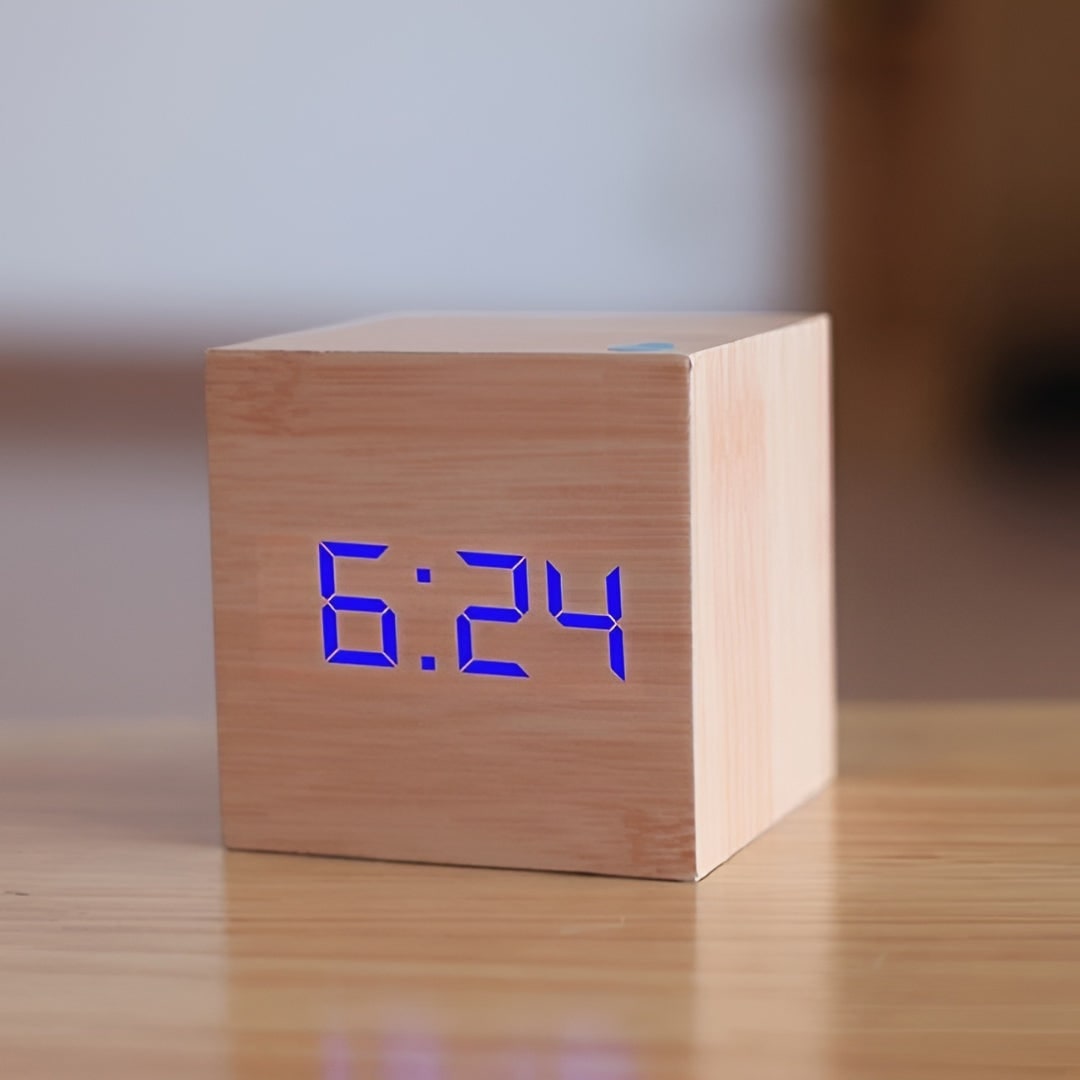 Digital Alarm Clock with Wood Grain Finish LED Display and Temperature - Image 9