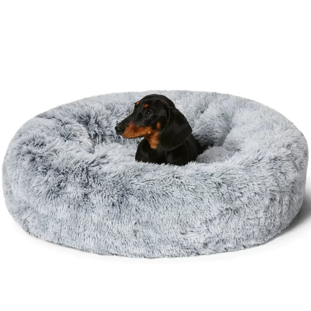 Donut Dog Bed with Plush Faux Fur Raised Rim and Calming Nest Design - Image 2