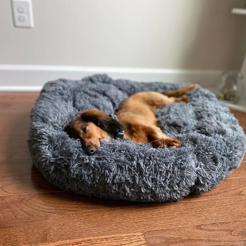 Donut Dog Bed with Plush Faux Fur Raised Rim and Calming Nest Design - Image 6