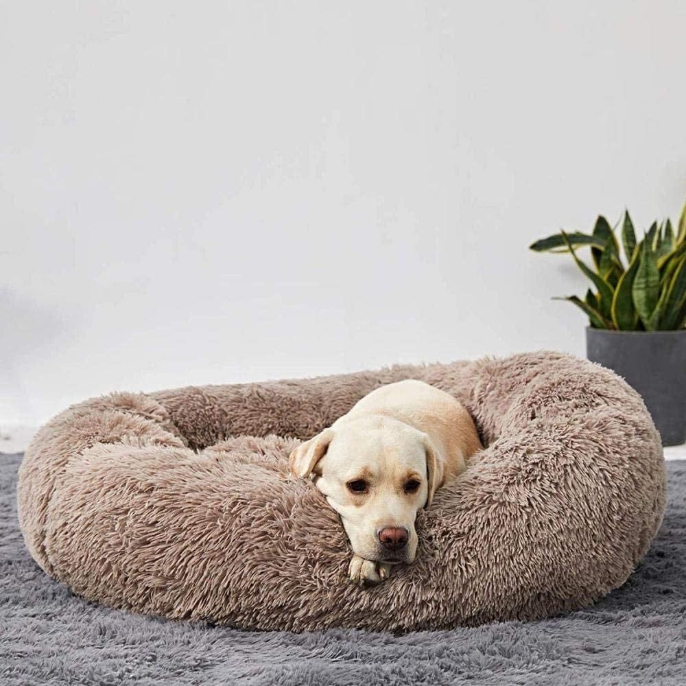 Donut Dog Bed with Plush Faux Fur Raised Rim and Calming Nest Design - Image 9