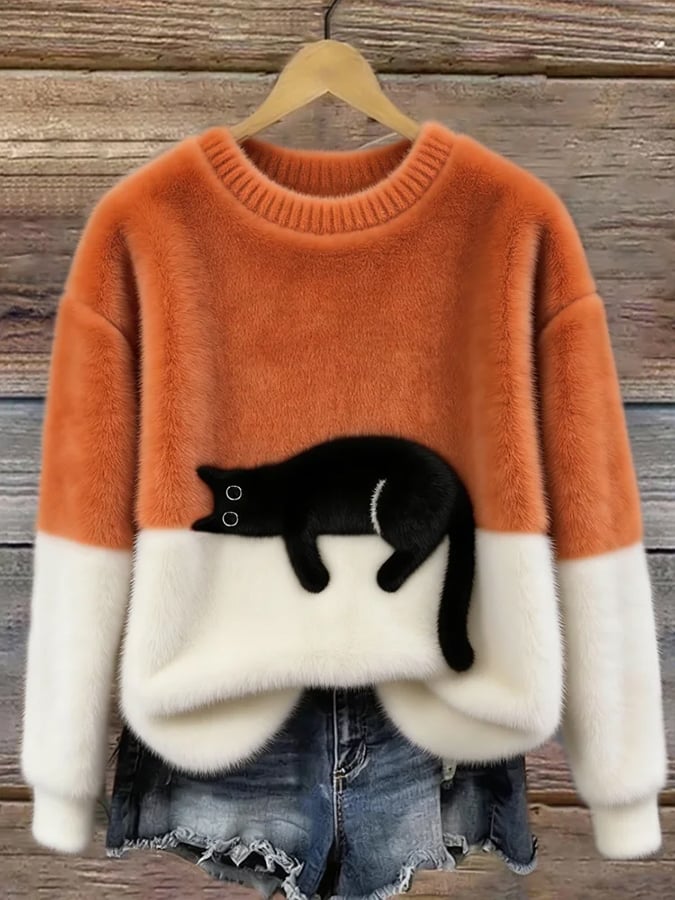 Pull oversize pour femme avec motif chat