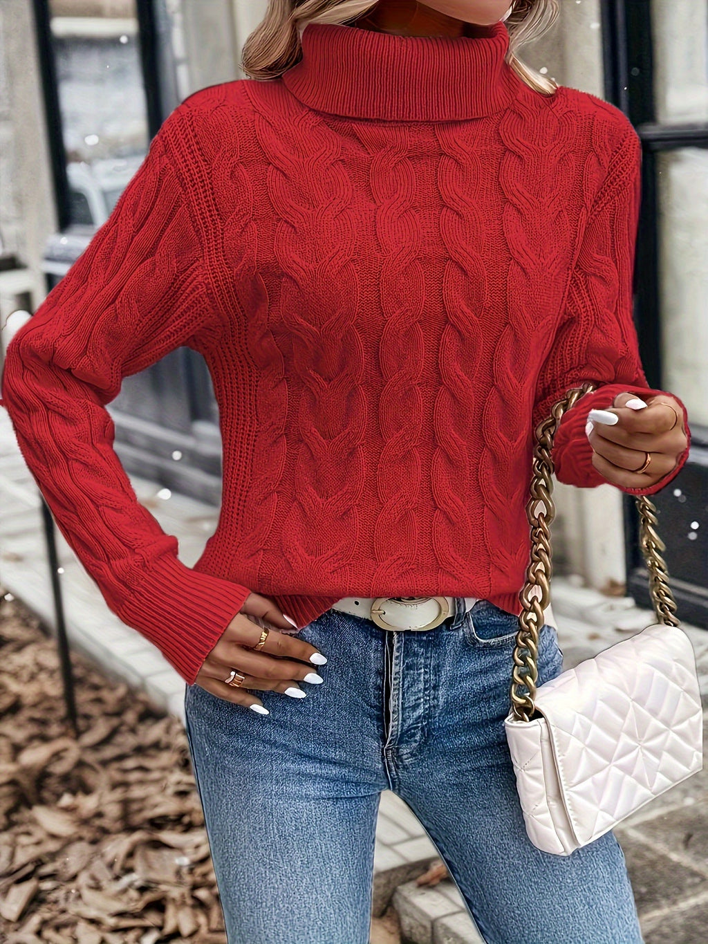Women's Cable Knit Turtleneck Jumper
