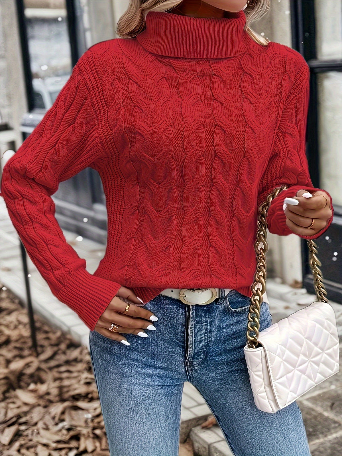 Women's Cable Knit Turtleneck Jumper