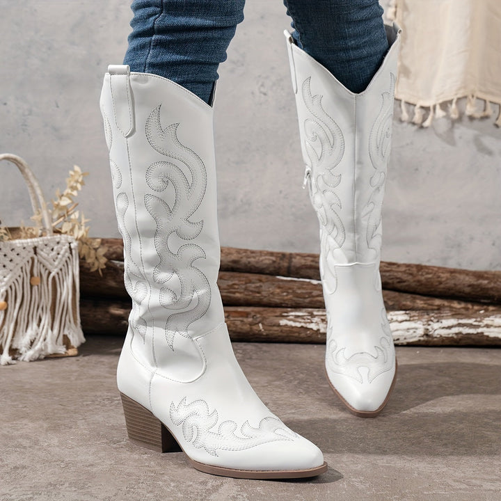 Women's Knee High Cowboy Boots with Block Heel