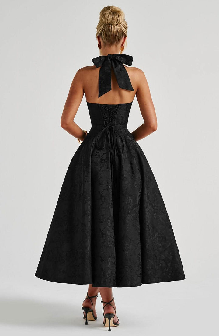 Women's Floral Halter Wedding Guest Midi Dress
