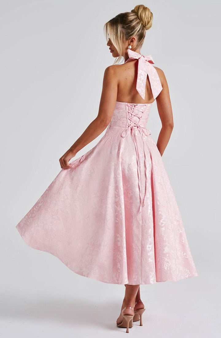 Women's Floral Halter Wedding Guest Midi Dress