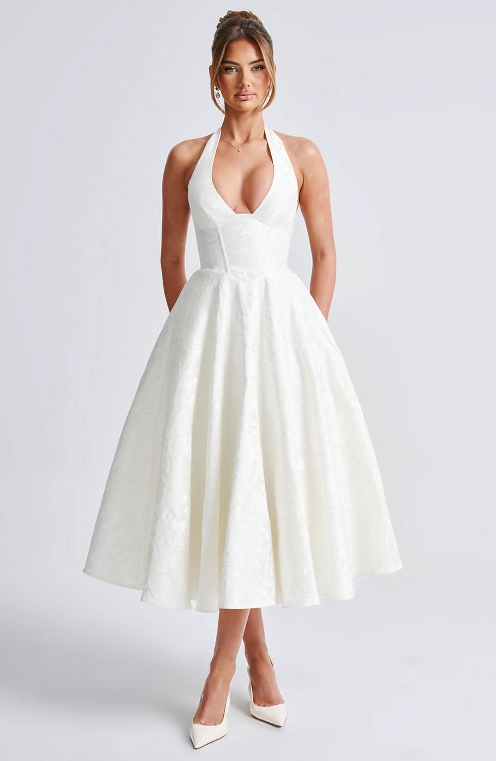 Women's Floral Halter Wedding Guest Midi Dress