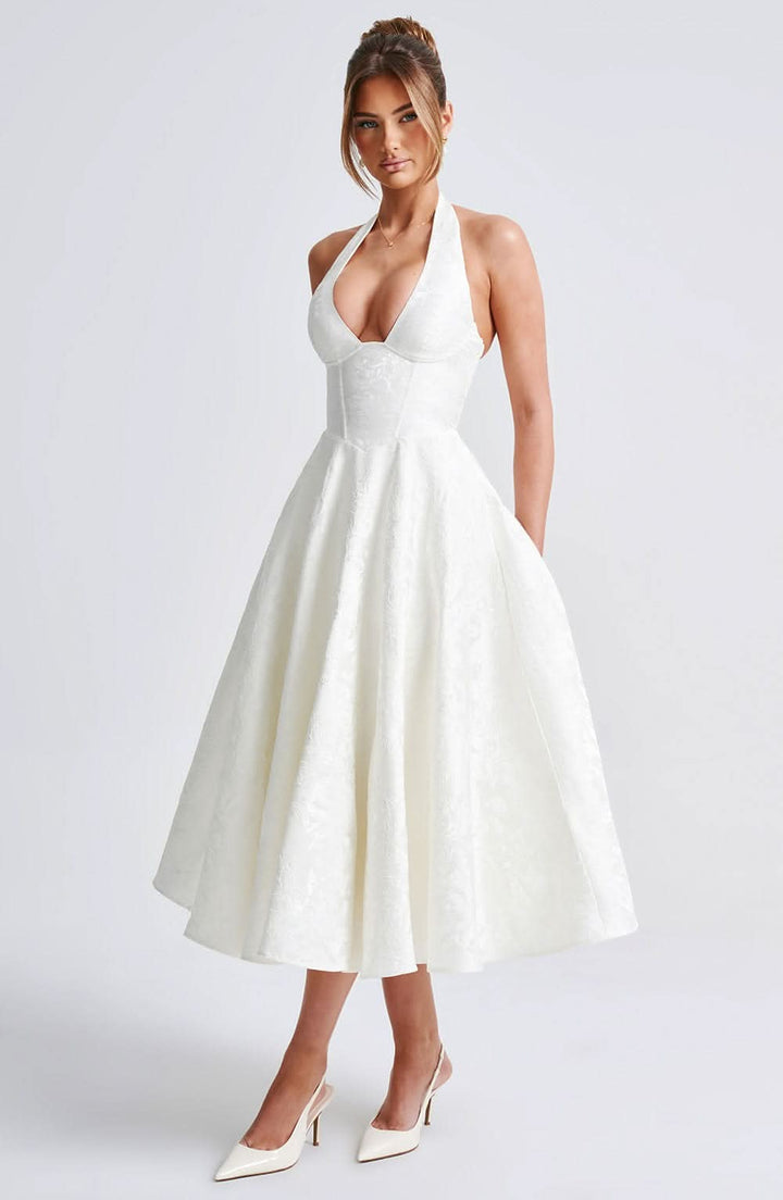 Women's Floral Halter Wedding Guest Midi Dress