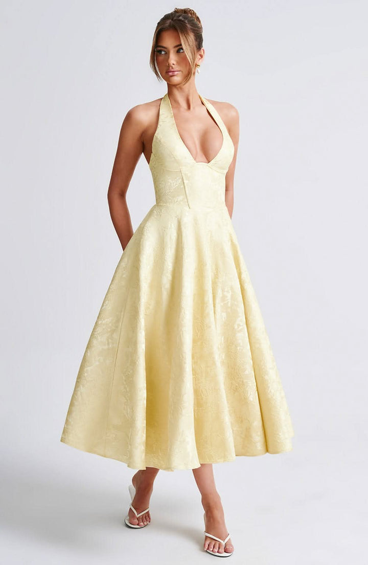 Women's Floral Halter Wedding Guest Midi Dress