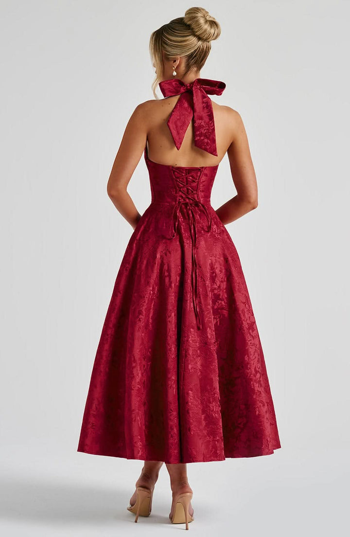 Women's Floral Halter Wedding Guest Midi Dress