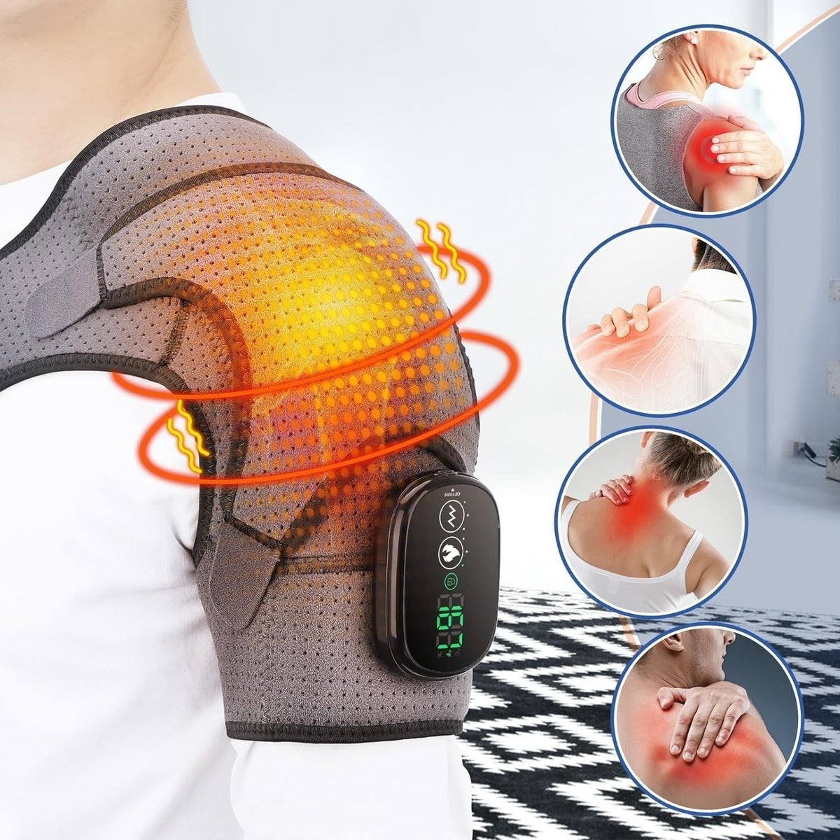 Electric Heating Pad for Shoulder Pain with Cordless Vibration Massage and Adjustable Strap - Image 1
