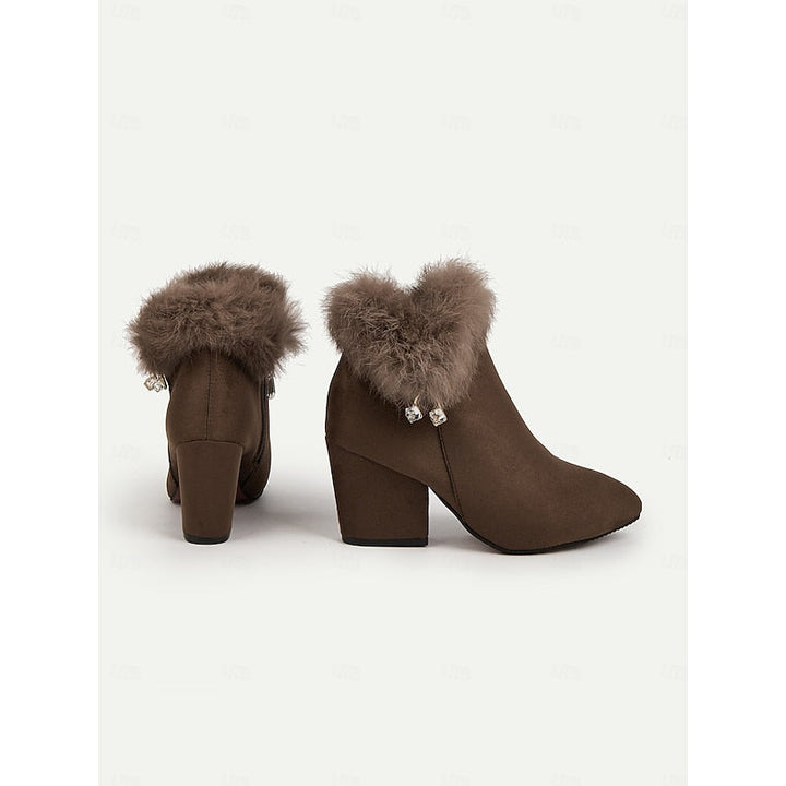 Women's Fur Trimmed Block Heel Ankle Boots