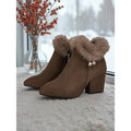 Women's Fur Trimmed Block Heel Ankle Boots