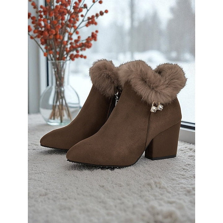 Women's Fur Trimmed Block Heel Ankle Boots