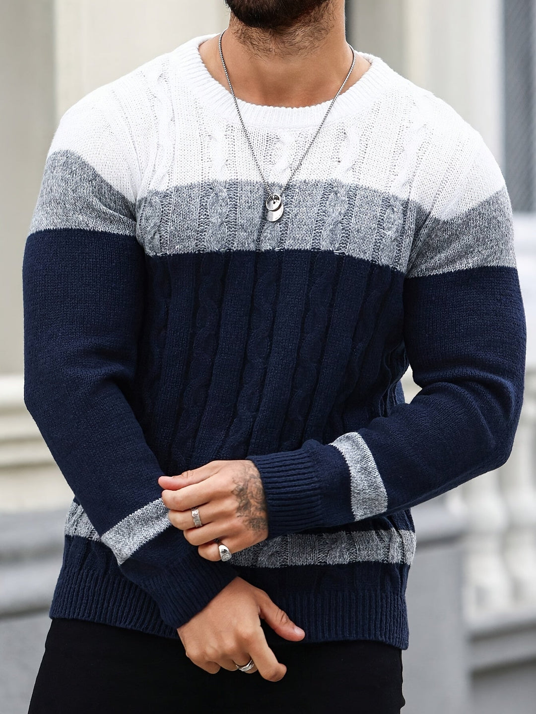Men's Cable Knit Crew Neck Jumper