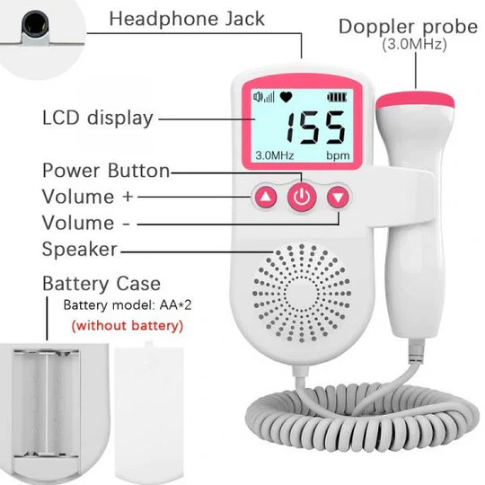 Fetal Doppler with Backlit Lcd Display and Speaker for Home Pregnancy Monitoring - Image 6