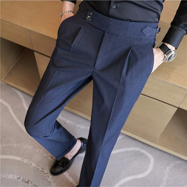 Men's High Waist Double Pleat Trousers