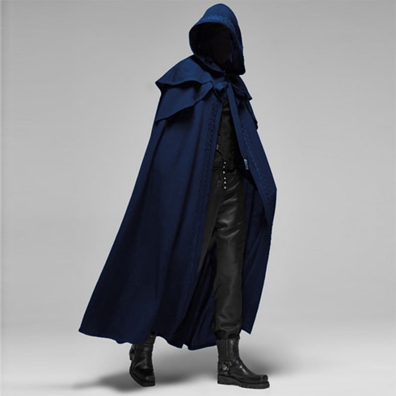 Floor-Length Hooded Cloak with Shoulder Capelet and Decorative Trim for Gothic Costume - Image 3