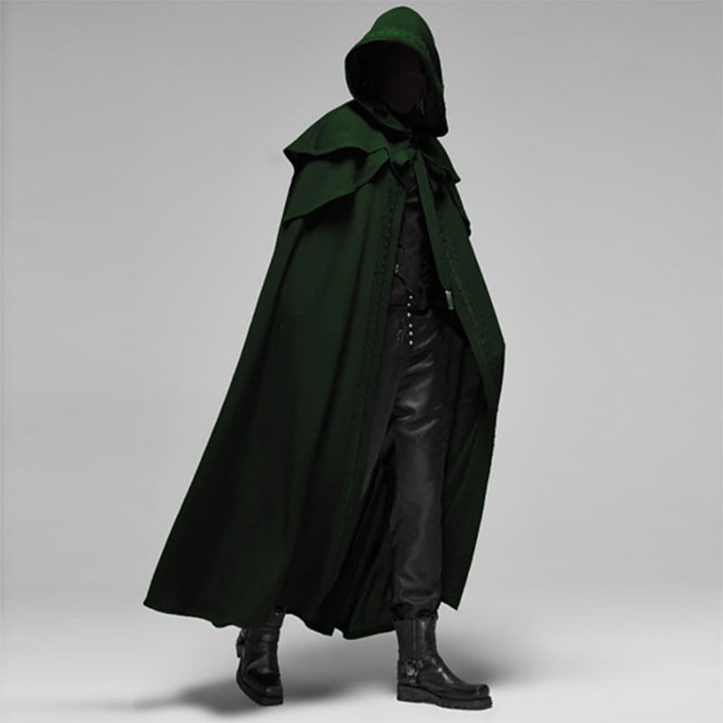Floor-Length Hooded Cloak with Shoulder Capelet and Decorative Trim for Gothic Costume - Image 4