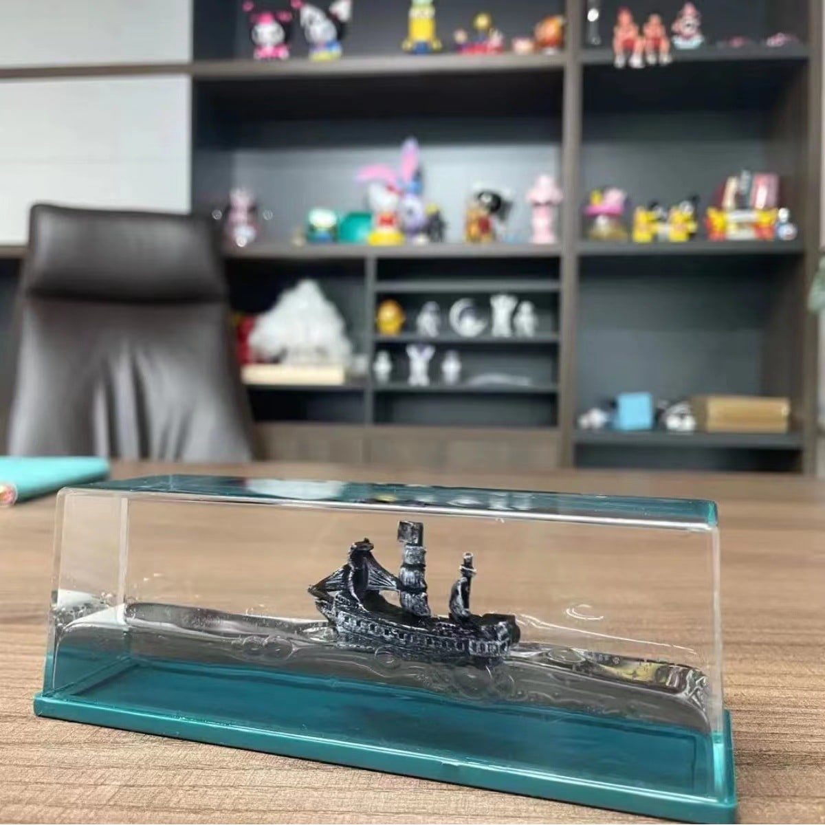 Fluid Drift Bottle Desk Ornament with LED Light Base and Floating Ship - Image 11