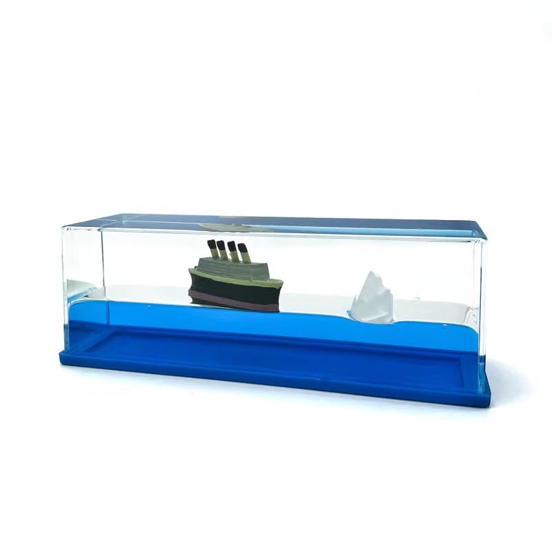 Fluid Drift Bottle Desk Ornament with LED Light Base and Floating Ship - Image 12