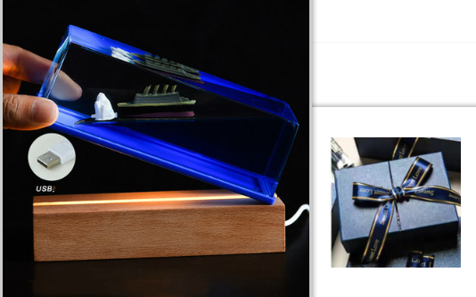 Fluid Drift Bottle Desk Ornament with LED Light Base and Floating Ship - Image 3