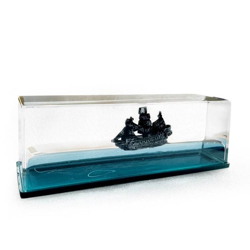 Fluid Drift Bottle Desk Ornament with LED Light Base and Floating Ship - Image 5