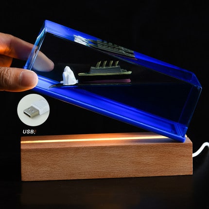 Fluid Drift Bottle Desk Ornament with LED Light Base and Floating Ship - Image 6