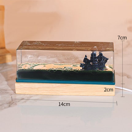 Fluid Drift Bottle Desk Ornament with LED Light Base and Floating Ship - Image 8