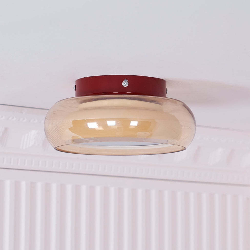 Flush Mount Ceiling Light with Amber Glass Shade and Integrated LED Warm White - Image 13