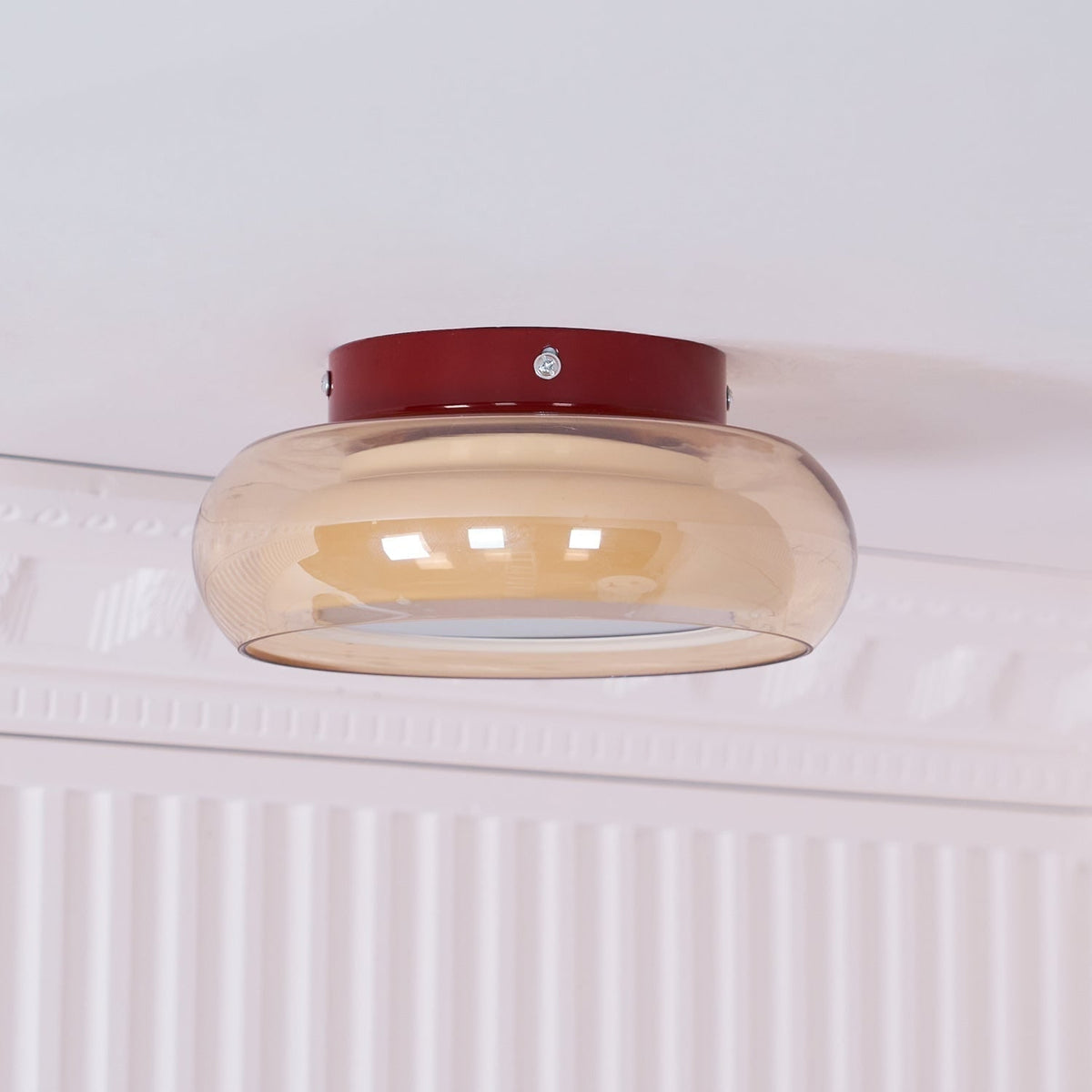 Flush Mount Ceiling Light with Amber Glass Shade and Integrated LED Warm White - Image 13