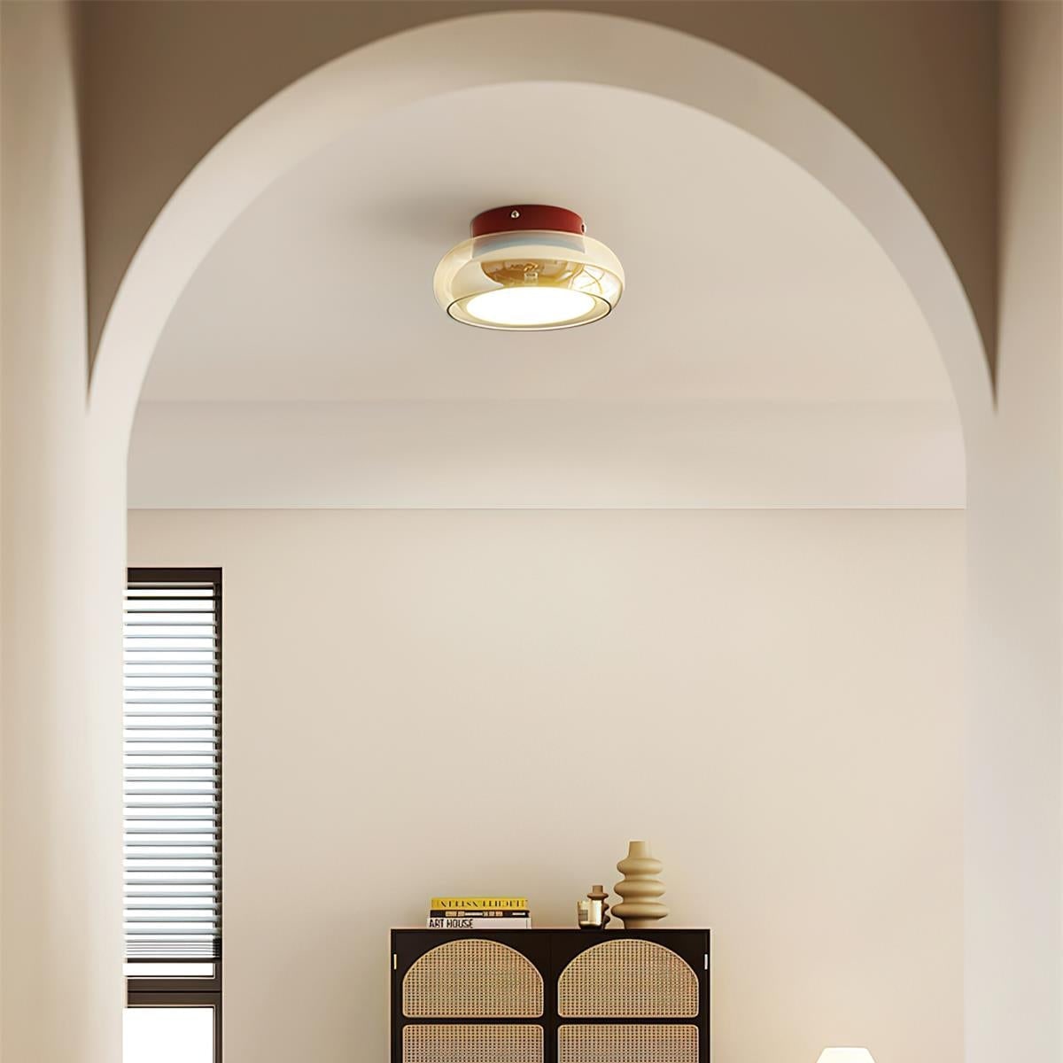 Flush Mount Ceiling Light with Amber Glass Shade and Integrated LED Warm White - Image 2