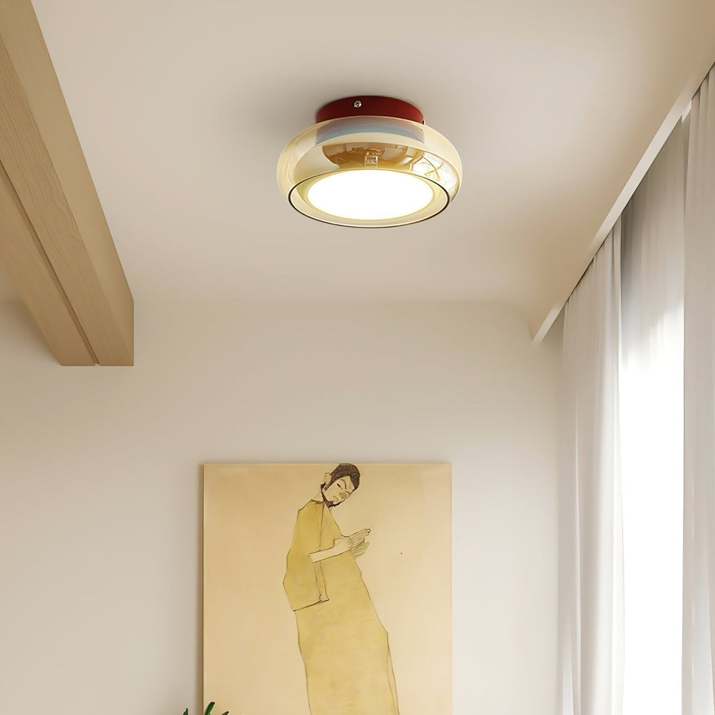 Flush Mount Ceiling Light with Amber Glass Shade and Integrated LED Warm White - Image 3