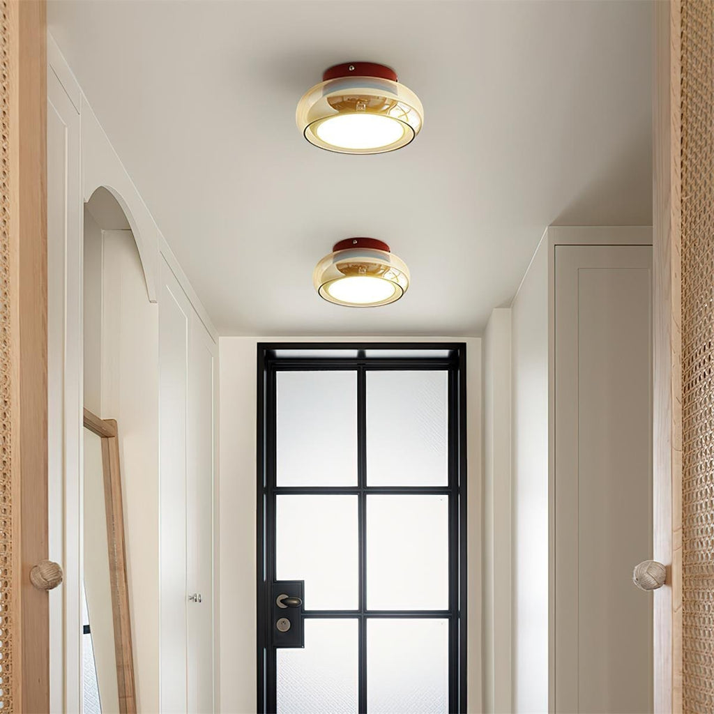 Flush Mount Ceiling Light with Amber Glass Shade and Integrated LED Warm White - Image 4