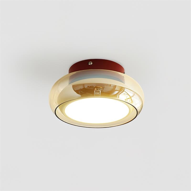 Flush Mount Ceiling Light with Amber Glass Shade and Integrated LED Warm White - Image 5