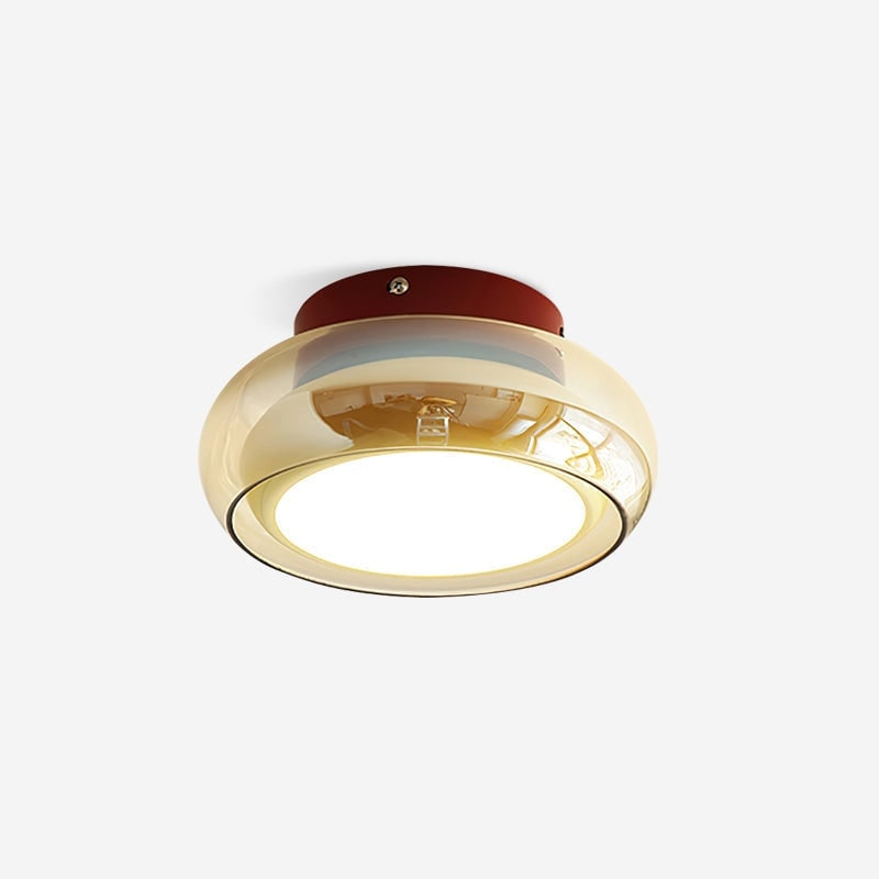 Flush Mount Ceiling Light with Amber Glass Shade and Integrated LED Warm White - Image 7