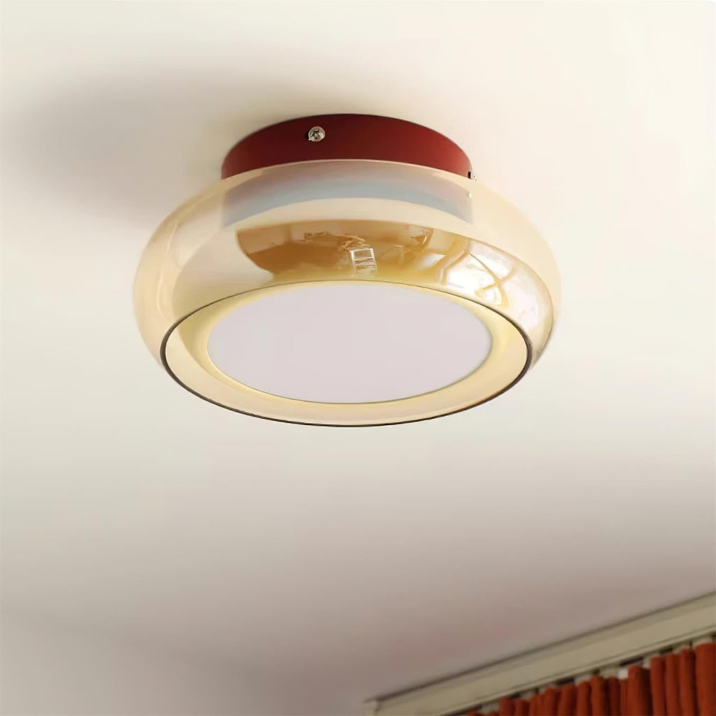 Flush Mount Ceiling Light with Amber Glass Shade and Integrated LED Warm White - Image 8